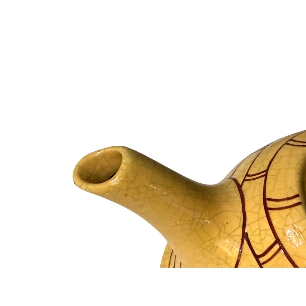 Vintage Beehive Skep Ceramic Teapot Yellow Crackle Glaze with Honeybee Accents